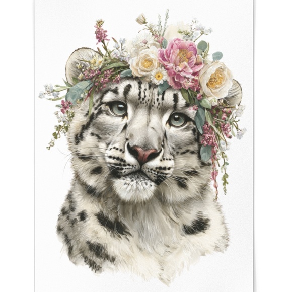 Watercolor Snow Leopard Portrait Wall Art Print, Unframed - Majestic Wilderness - Picture 2 of 7